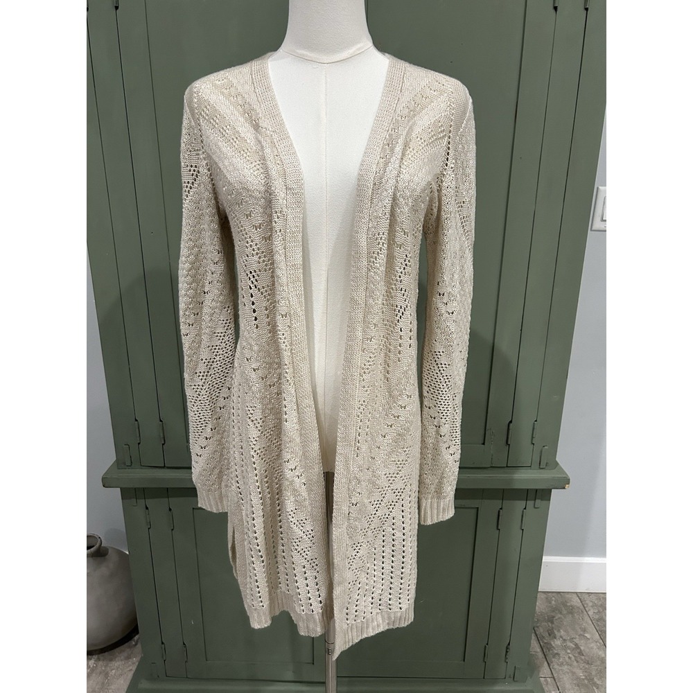 Y2K Open‎ Knit Crochet Long Line Cardigan Size M Boho Fairy Coachella Festival
